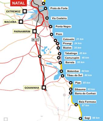 Roteiro de viagem Natal: Mapa de praias do litoral sul do RN