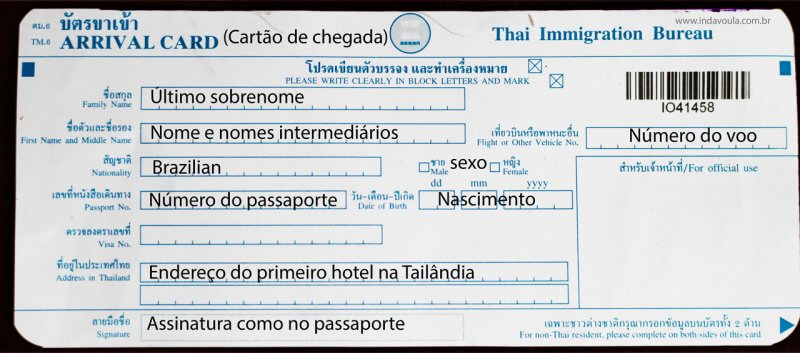 Cartão de imigração da Tailândia - parte 1