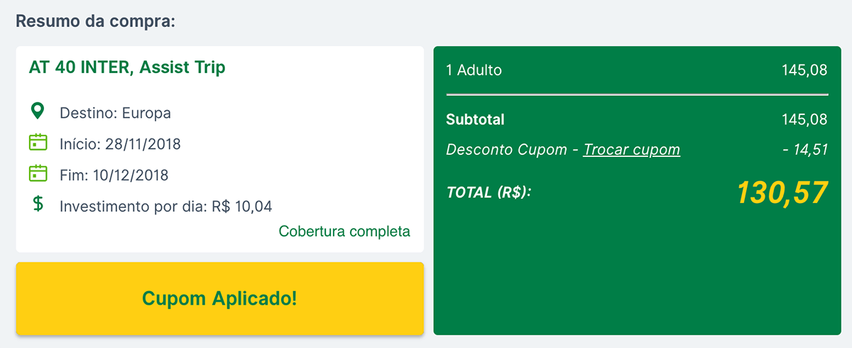 cupom de desconto no seguro viagem - seguros-promo-aplicação do cupom