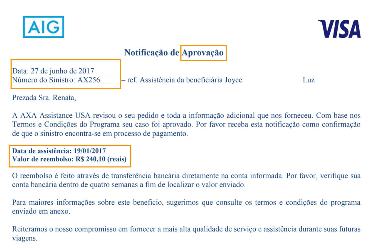 Troca de emails com a seguradora do cartão de crédito Visa