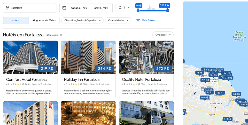 hoteis na Ferramenta Google Travel 
