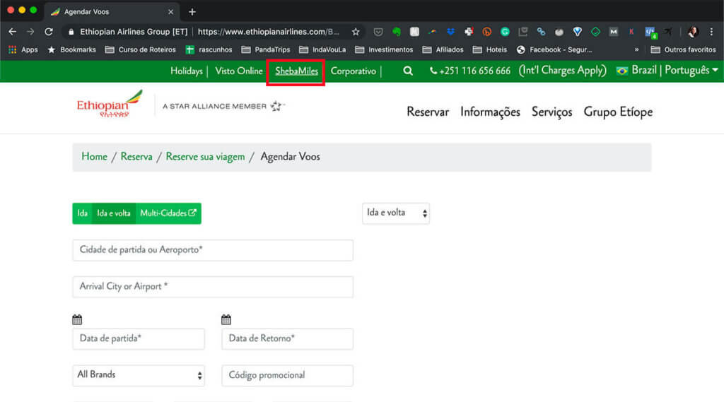 pontuar com ethiopian airlines e cadastrar na Sheba Miles