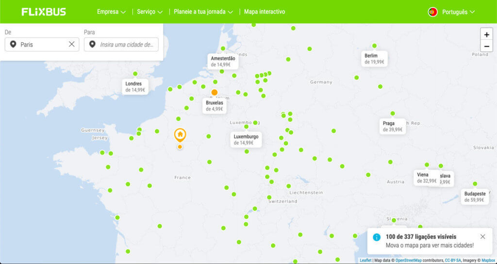 mapa interativo da flixbus