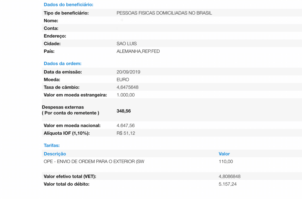 quanto custa enviar dinheiro por banco tradicional