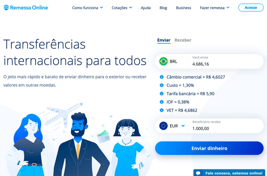enviar remessa de dinheiro com o Remessa Online