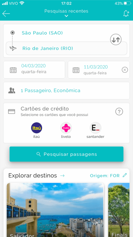 Digite as informações de pesquisa da passagem