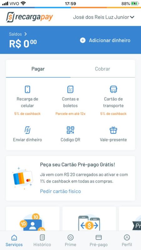 Clique em contas e boletos para pagar boleto no cartão de crédito