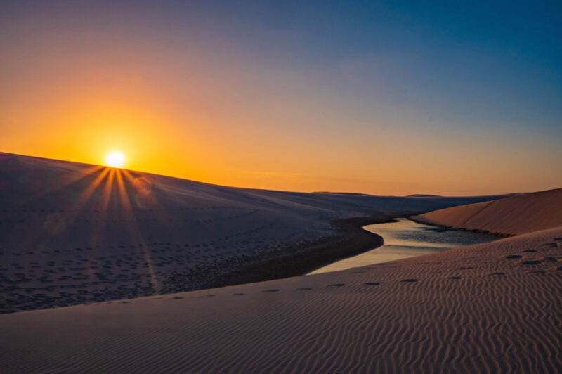 por do sol no parque nacional dos lençóis maranhenses