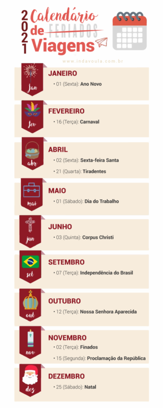 Calendario de feriados em 2021