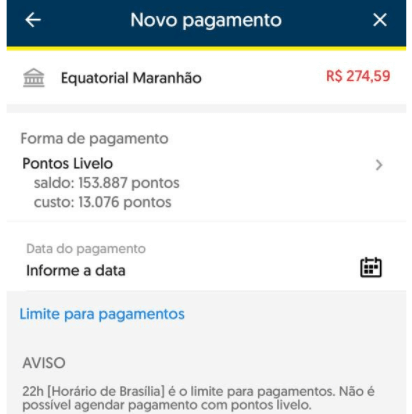 Pagando boletos utilizando pontos livelo