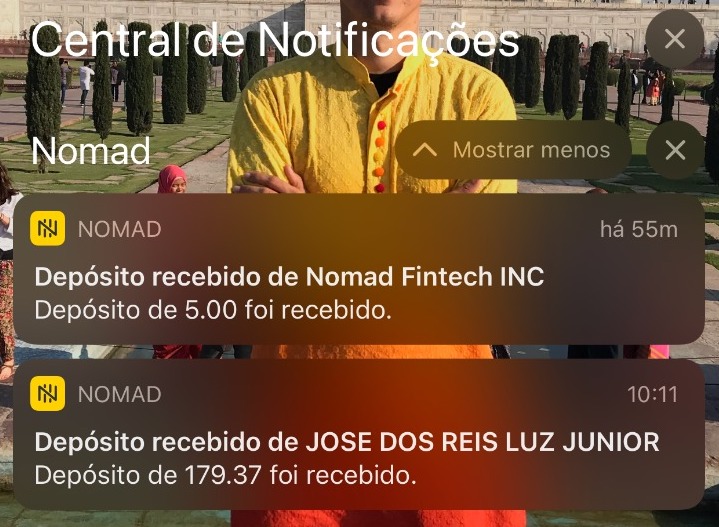 Recebimento do TED na conta Global Nomad e da bonificação