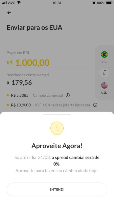 Aba adicione dinheiro para transferir do brasil para os estados unidos em dólar