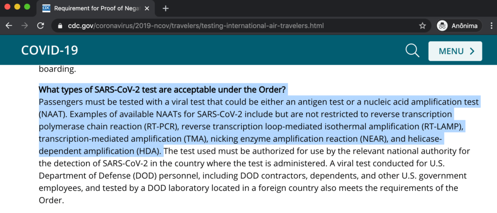 teste de covid para entrar nos estados unidos