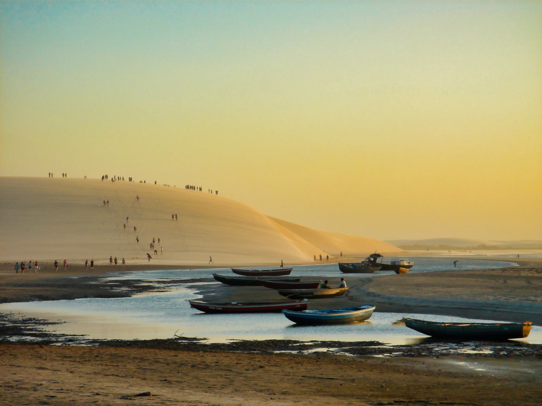 white and blue plane on brown sand