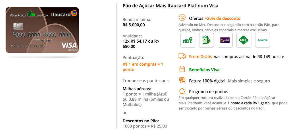 Benefícios do Cartão de Crédito Pão de Açúcar Itaucard