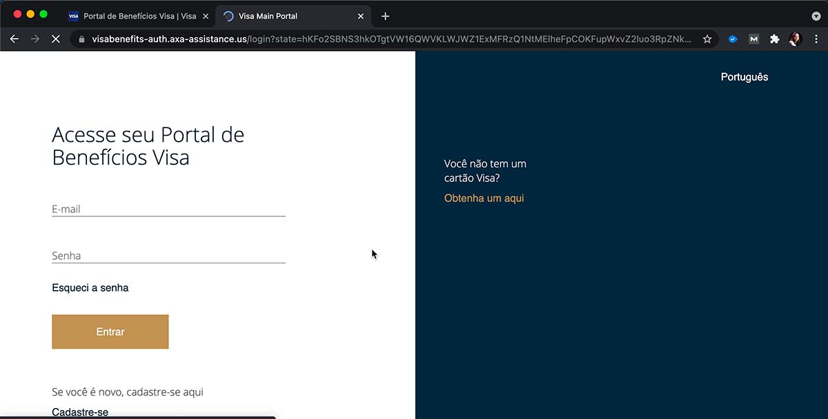 Faça o seu login ou cadastro no portal de benefícios Visa