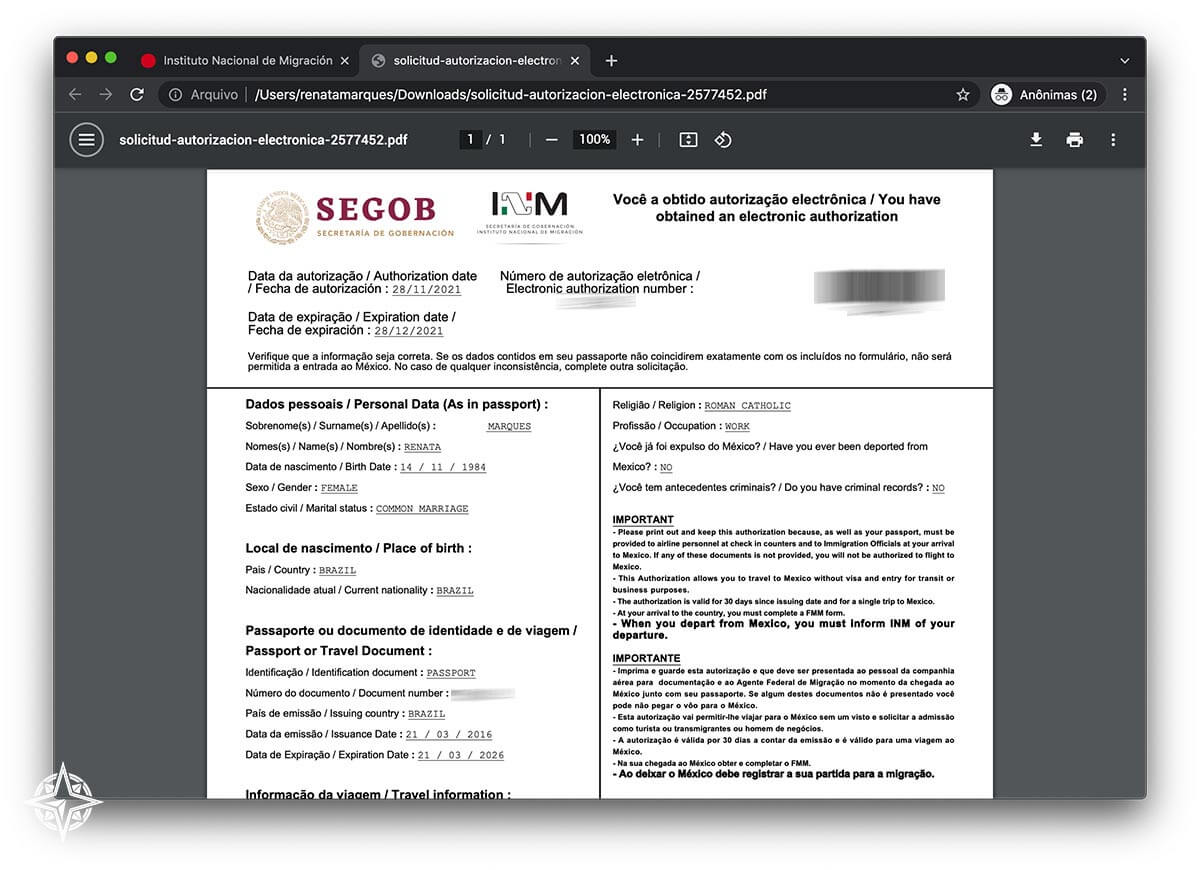 autorização eletrônica - visto mexicano eletronico e online