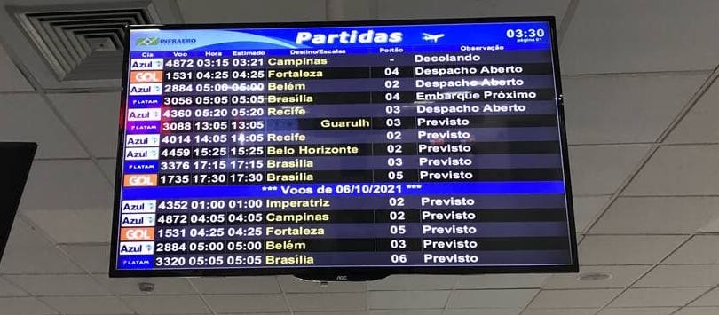 Tabela dos voos do aeroporto de São Luís